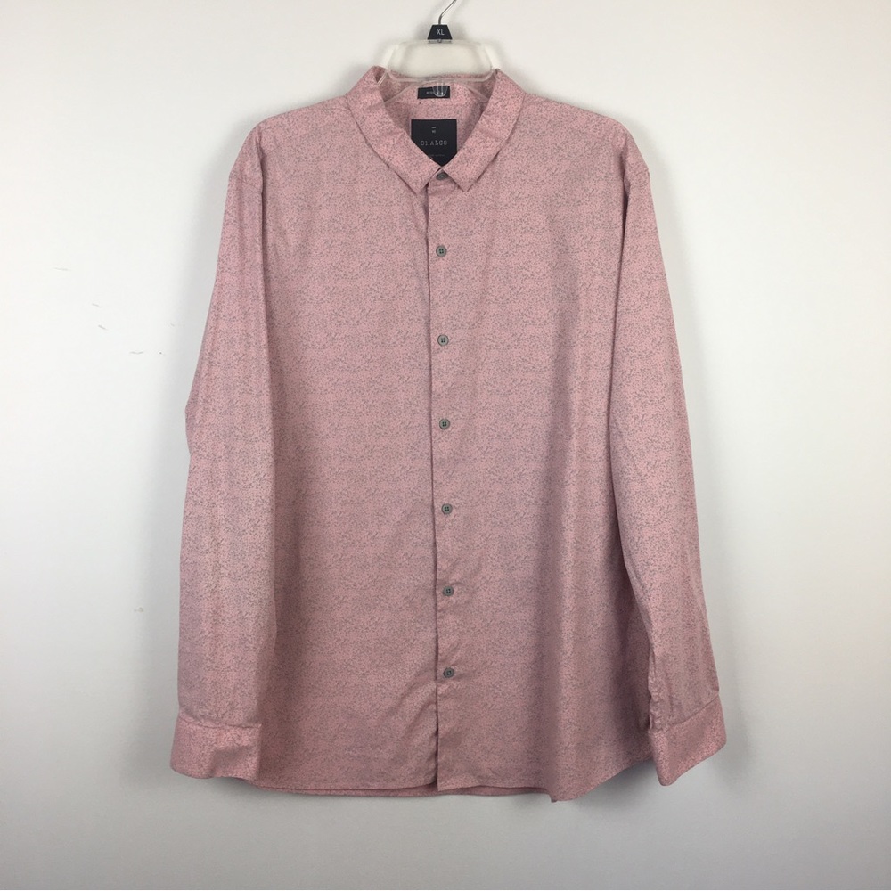 01.ALGO Cotton Button Down Shirt Sz XL Regular Stretch Pink Gray Splatter Office